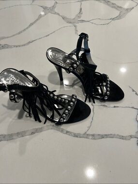 Guess by Marciano Black Studded Fringe High Heels